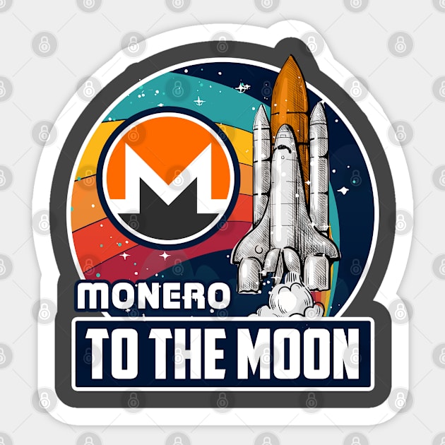 Monero to the Moon Digital Crypto BTC Retro Spaceship Sticker by TheBeardComic